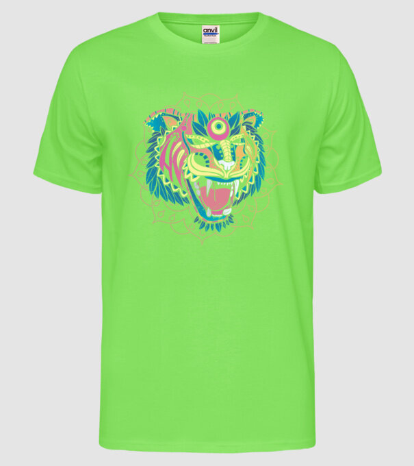 Tigru Mandala model verde neon pe tricou