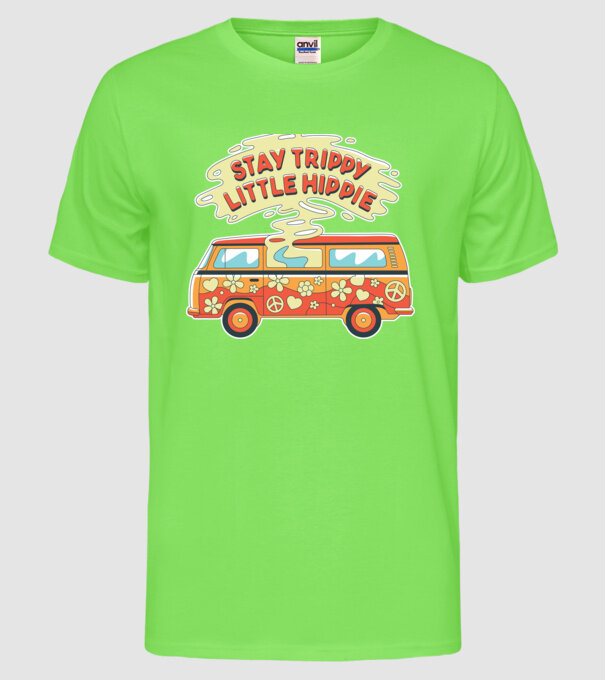 Trippy Microbuz Hippi model verde neon pe tricou