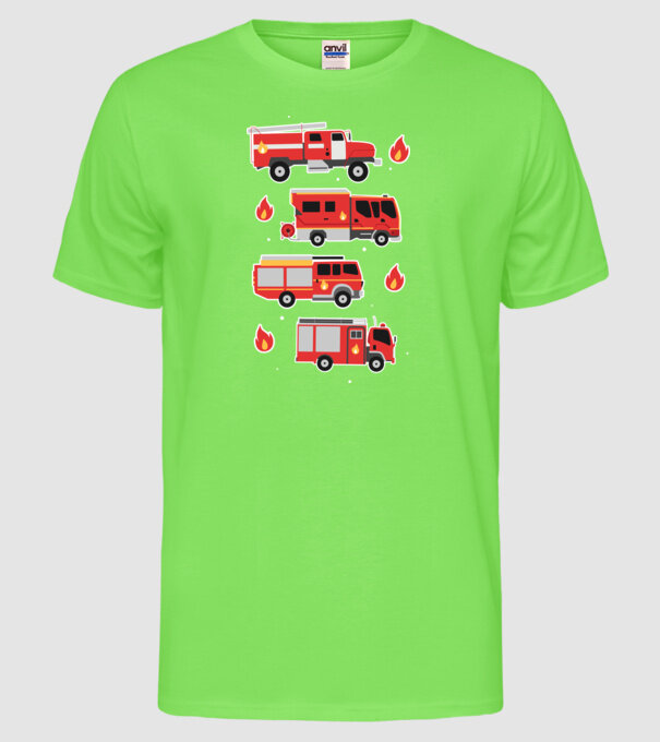Mașini de pompieri model verde neon pe tricou