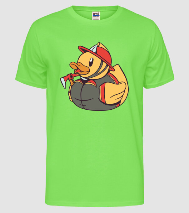 Rățușcă de cauciuc Pompier model verde neon pe tricou