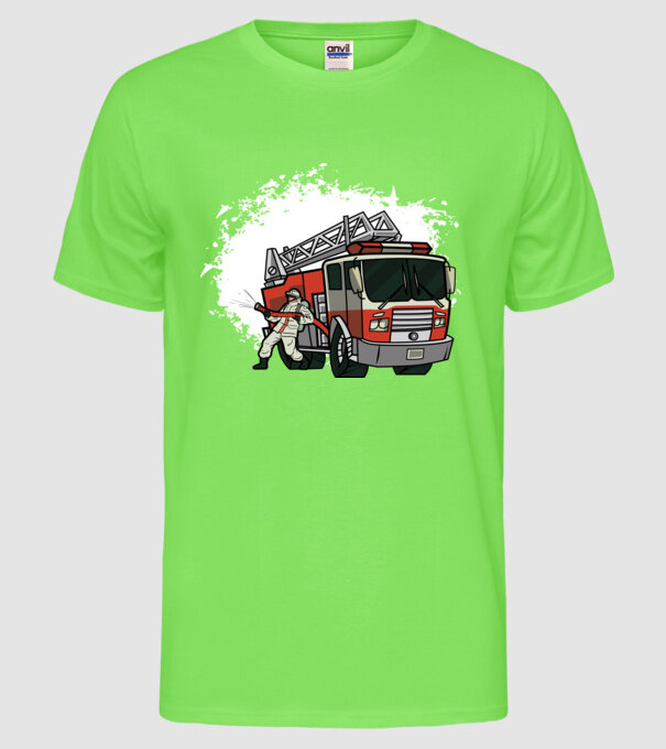 Pompier în acțiune model verde neon pe tricou