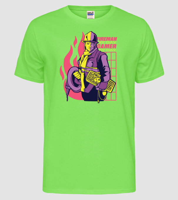 Pompier ziua, Gamer noaptea model verde neon pe tricou
