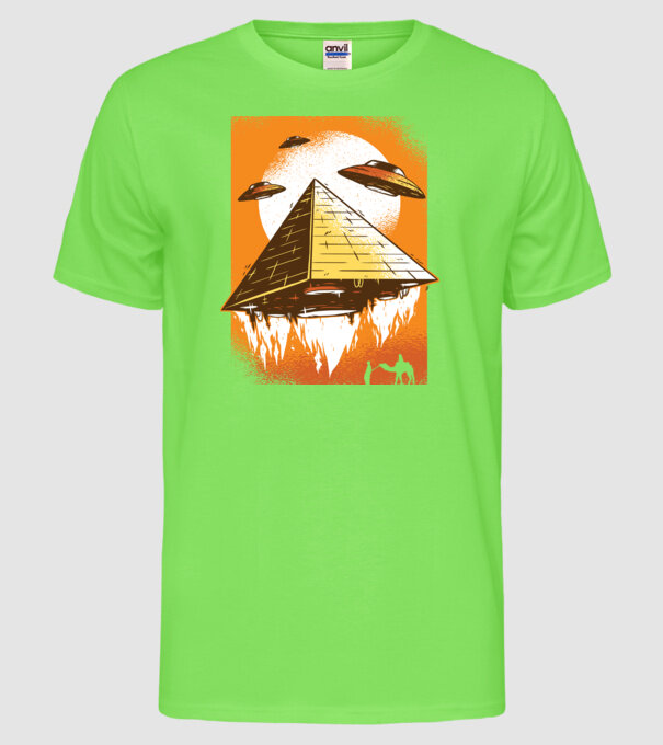 OZN Piramidă Alien model verde neon pe tricou