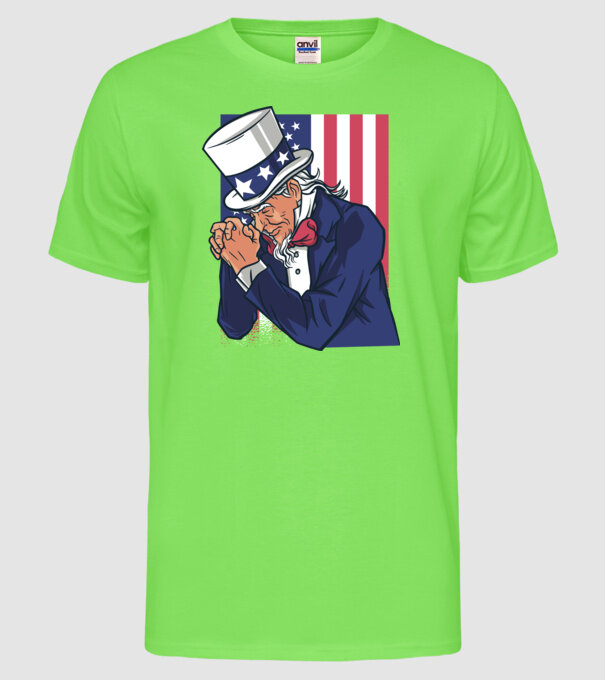 Uncle Sam se roagă model verde neon pe tricou