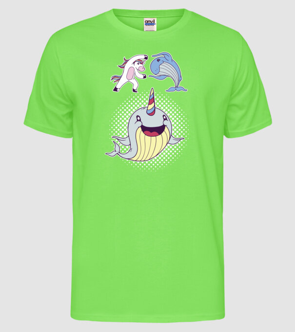 Unicorn Balenă Fuziune - Narval model verde neon pe tricou