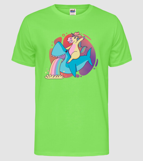 Unicorn pe rechin model verde neon pe tricou