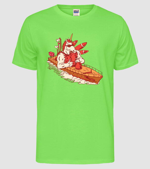 Unicorn Corabie de luptă model verde neon pe tricou