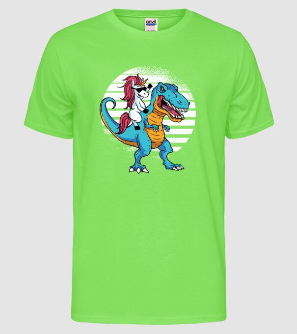 Unicorn cu dinozaur tricou amuzant model verde neon pe tricou