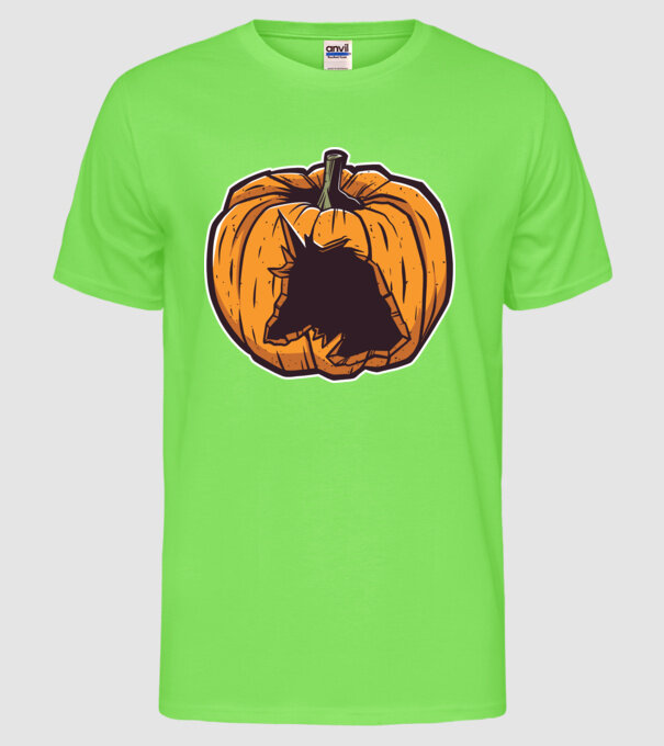 Dovleac de Halloween Unicorn model verde neon pe tricou