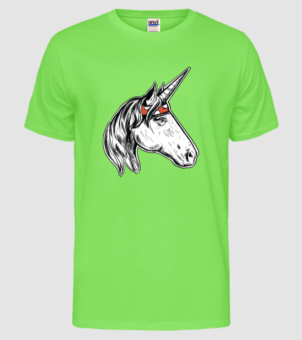 Cal Unicorn model verde neon pe tricou