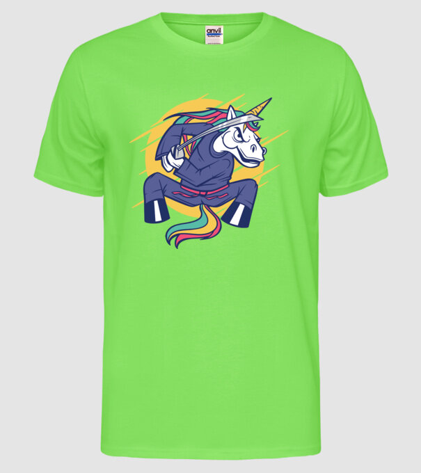 Unicorn Ninja model verde neon pe tricou