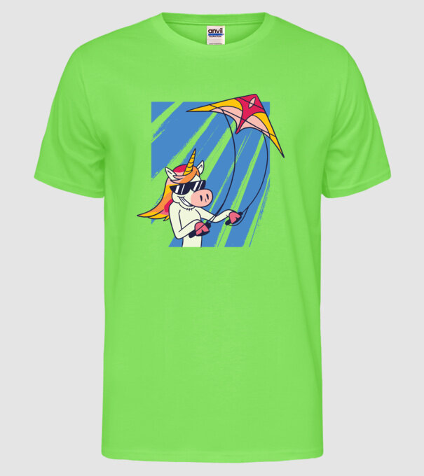 Unicorn lansează zmeie tricou drăguț model verde neon pe tricou