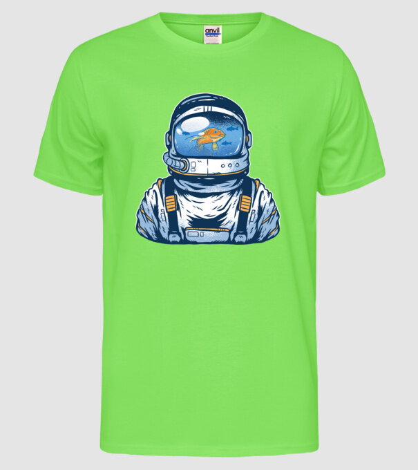 Peștișor auriu Astronaut model verde neon pe tricou