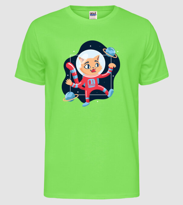 Pisică Astronaut model verde neon pe tricou