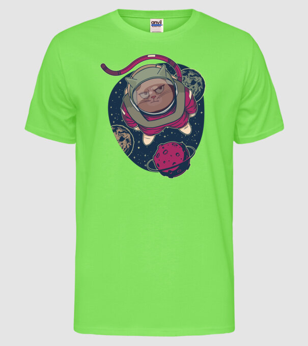 Pisică Astronaut model verde neon pe tricou