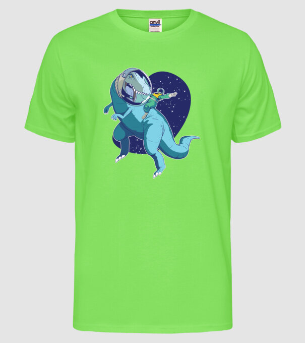 Astronaut Dinozaur T rex model verde neon pe tricou