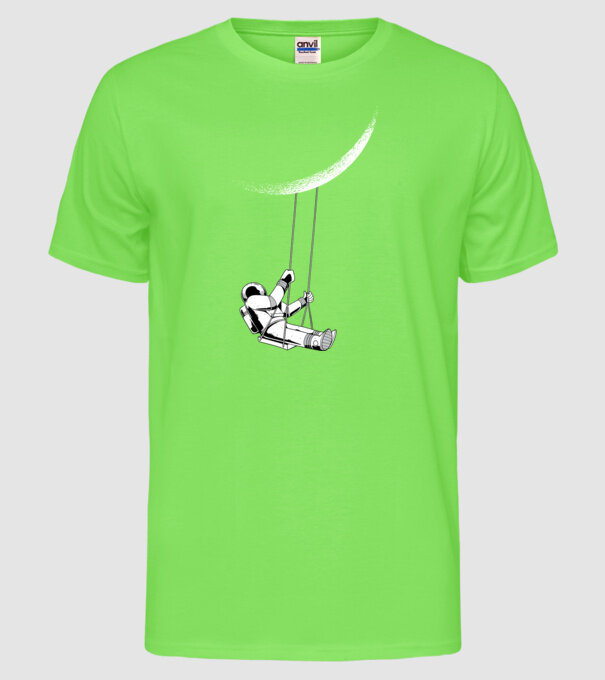 Astronaut care se dă în leagăn pe lună model verde neon pe tricou