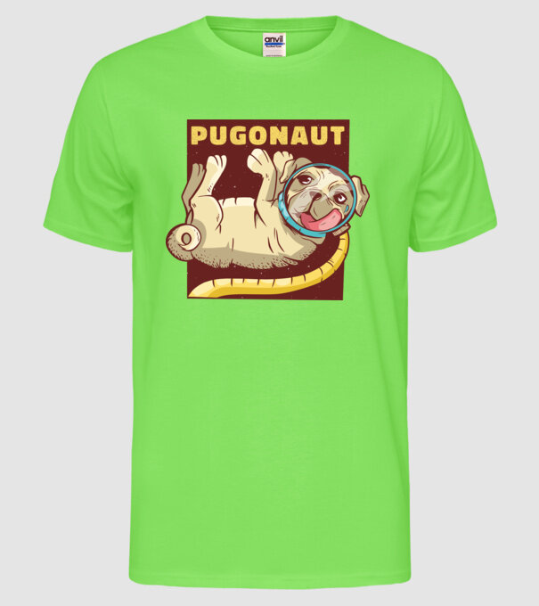 Mops Astronaut model verde neon pe tricou
