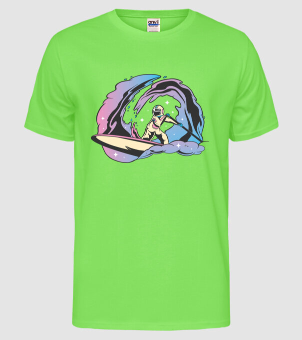 Surf Astronaut model verde neon pe tricou