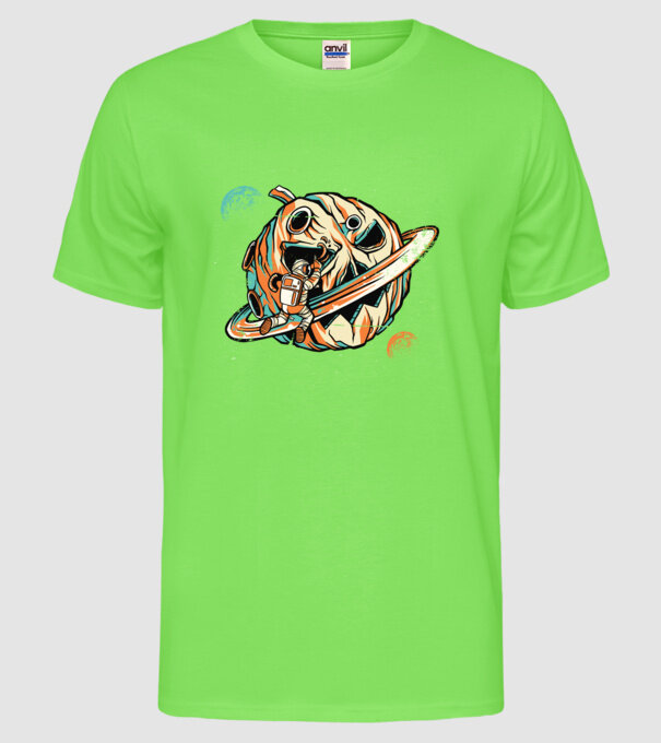 Astronaut cap de dovleac de Halloween model verde neon pe tricou