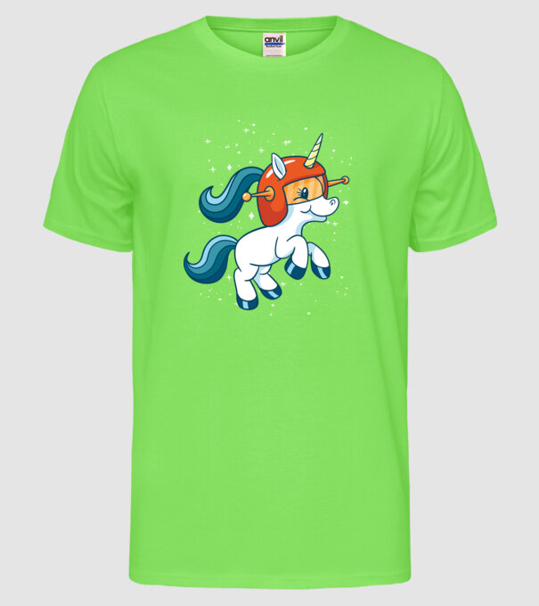 Unicorn Astronaut model verde neon pe tricou