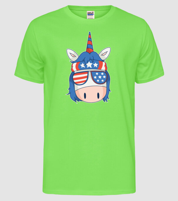 SUA unicorn model verde neon pe tricou