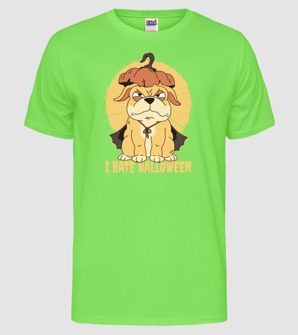 Urăsc Halloween cu câine model verde neon pe tricou