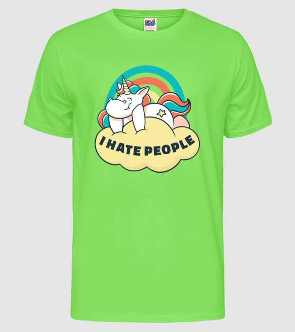 Urăsc oamenii Unicorn model verde neon pe tricou