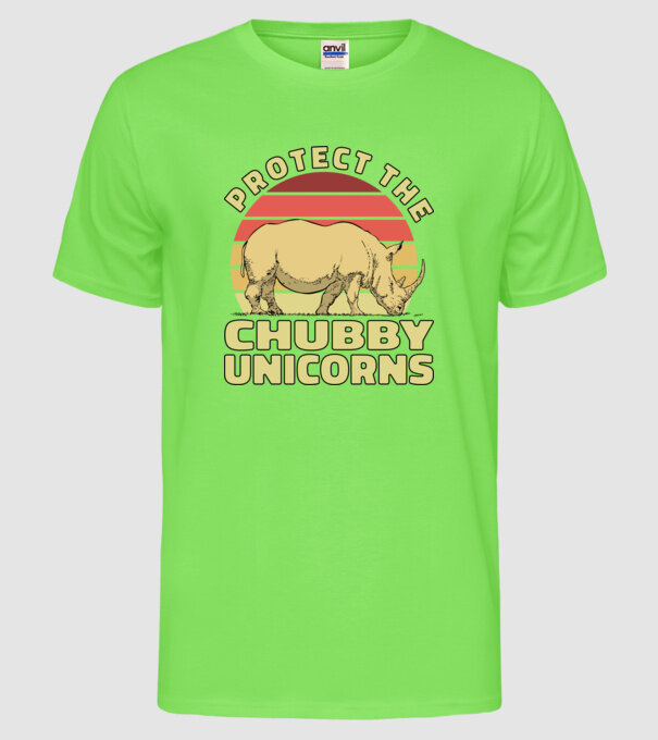 Protejați Unicornii - Rinocerii plinuți model verde neon pe tricou