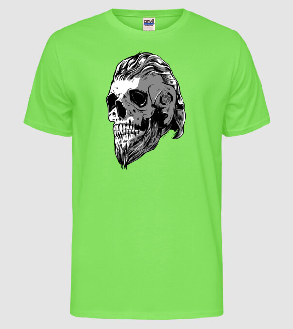 Craniu Viking model verde neon pe tricou