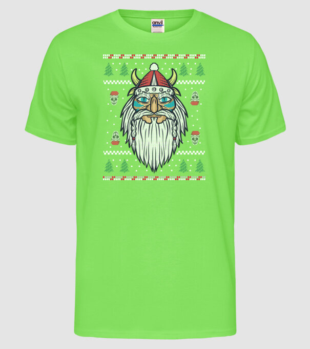 Moș Crăciun viking Pulover urât model verde neon pe tricou