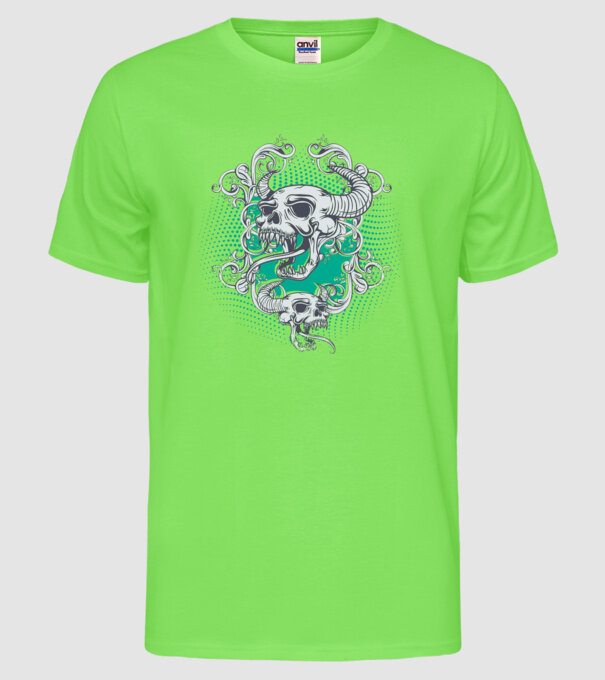 Vintage Craniu model verde neon pe tricou