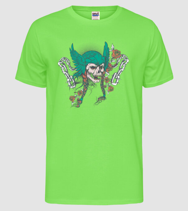 Vintage Craniu Viking model verde neon pe tricou