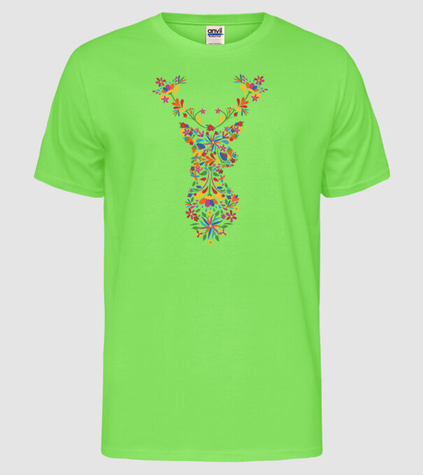 Cerb cu motive florale Floral model verde neon pe tricou