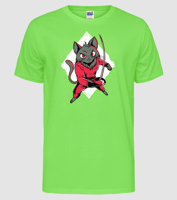 Pisică Scrimă model verde neon pe tricou