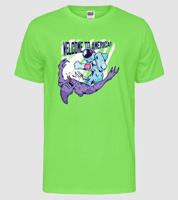 Welcome To America model verde neon pe tricou