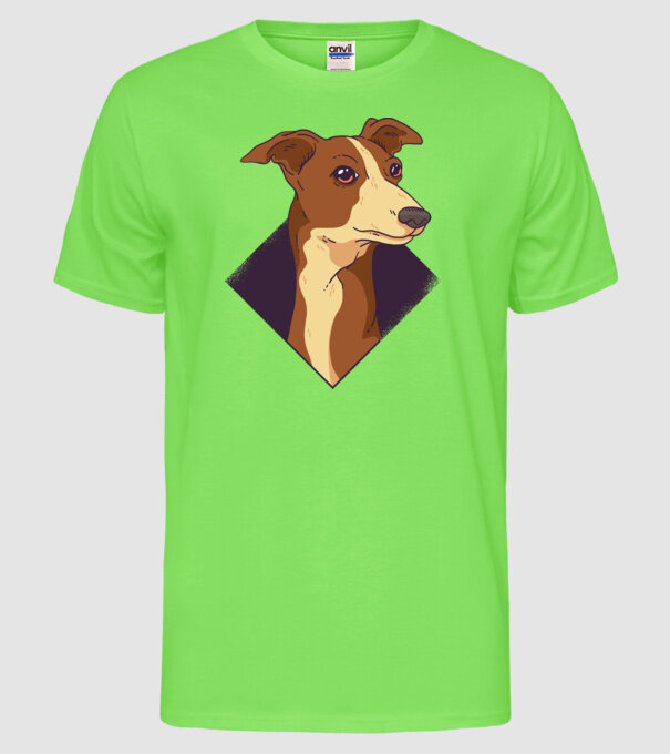 Cap câine Whippet model verde neon pe tricou