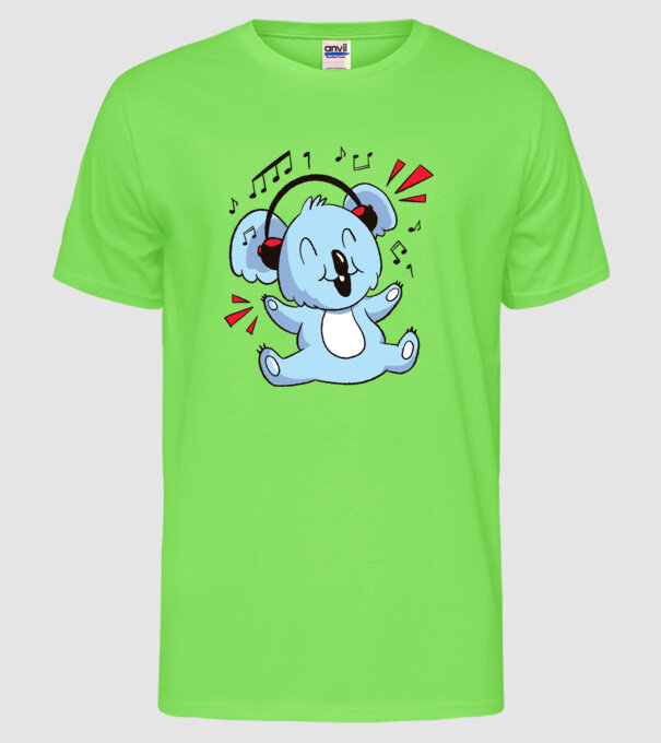 Koala iubitor de muzică model verde neon pe tricou