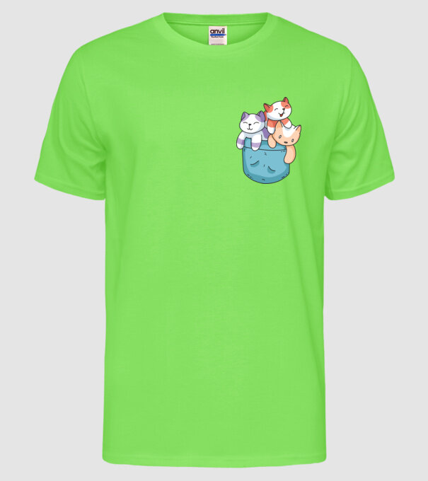 Pisicuțe cu Buzunar model verde neon pe tricou