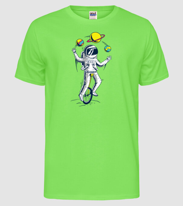 Jongler Astronaut model verde neon pe tricou