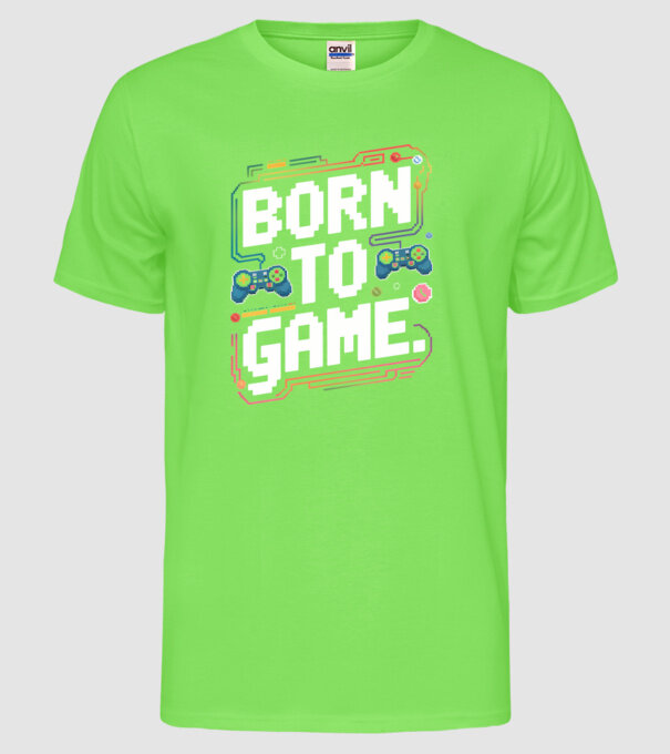 Born to Game Pixel Negru model verde neon pe tricou