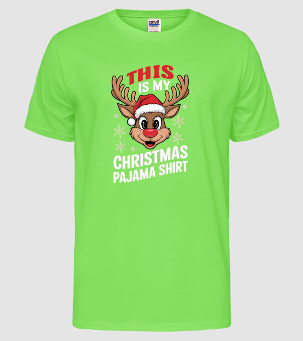 Christmas Pajama Reindeer Negru model verde neon pe tricou