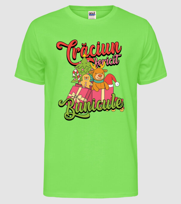 CRĂCIUN FERICIT BUNICULE model verde neon pe tricou