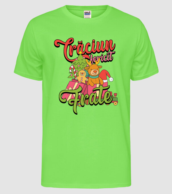CRĂCIUN FERICIT FRATE / SORĂ model verde neon pe tricou