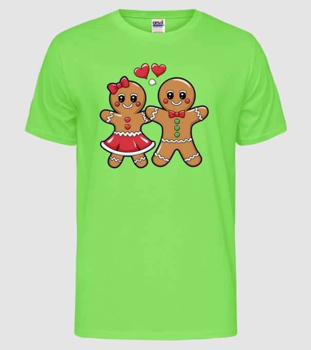 cuplu de turtă dulce în dragoste model verde neon pe tricou