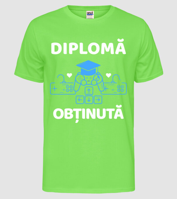 Diplomă obținută model verde neon pe tricou
