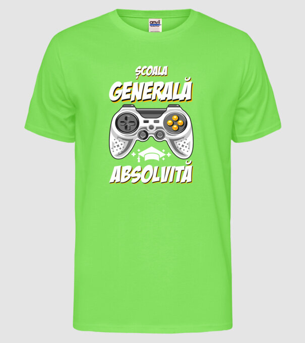 Gameri şcoală școală generală model verde neon pe tricou