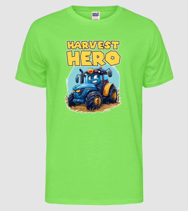 Harvest Hero Tractor model verde neon pe tricou