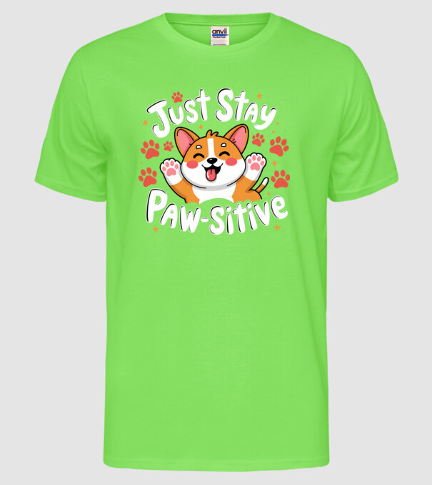 Just Stay Paw-sitive Negru model verde neon pe tricou