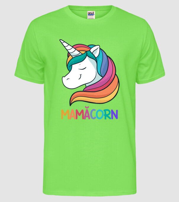 mamăcorn model verde neon pe tricou